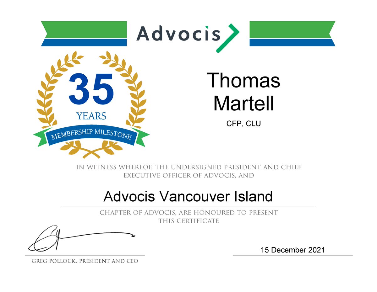 AdvocisVI's tweet photo. Congratulations to Robert Pesti &amp; Thomas Martell on celebrating 35 years as members of Advocis, The Financial Advisors Association of Canada!!
#memberdecember #membershipmilestone #advocis #advisorscare https://t.co/l8VvgqYzdv