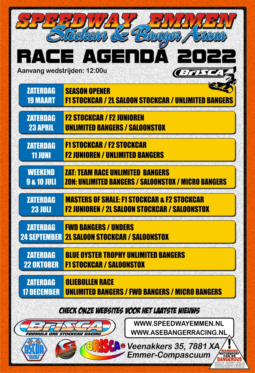 Aanpassing race agenda 2022.
Datum 04 juni is naar 11 juni verplaatst.