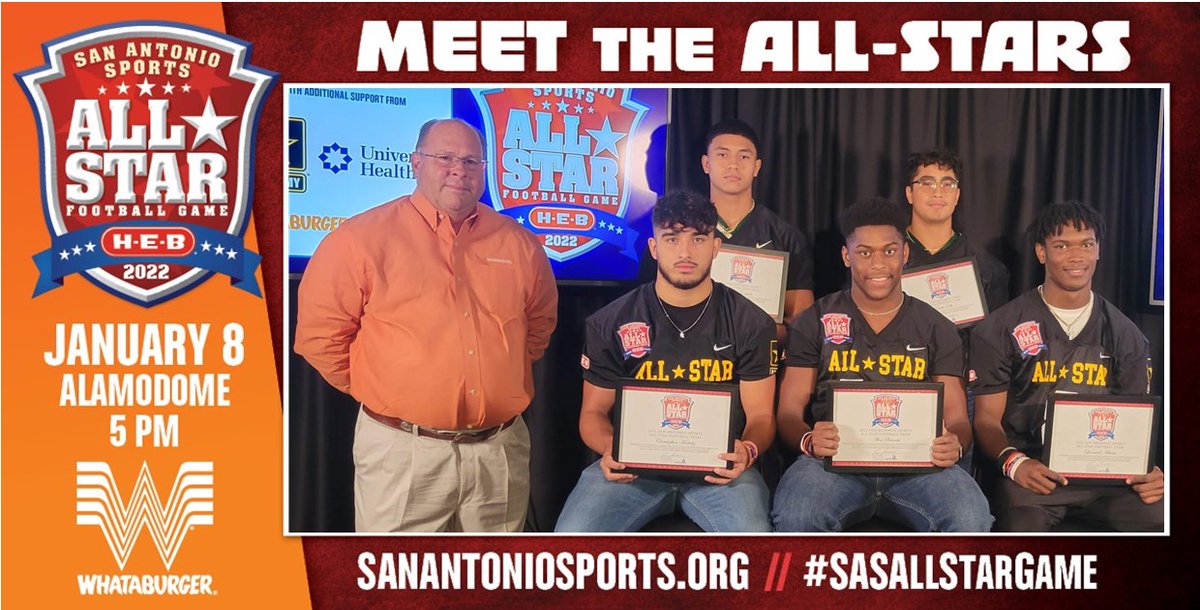 Tonight, watch <a href="/JPS_DFB/">Stevens Falcons Football</a> <a href="/ethan_jace/">Ethan Sanchez</a>, <a href="/itstherealdari/">Deebo</a> &amp; <a href="/kingadams231/">Leonard Adams</a> and <a href="/HolmesHuskyFB/">Holmes Huskies Football 🏈</a> <a href="/chhhrrriissss/">🖤</a> &amp; @brioness62 on <a href="/News4SA/">News 4 San Antonio</a> Sports Sunday at 10 PM. On Saturday, see these Team Black all-stars in action at the #SASAllStarGame pres. by <a href="/HEB/">H-E-B</a> in the Alamodome. <a href="/Whataburger/">Whataburger®</a>