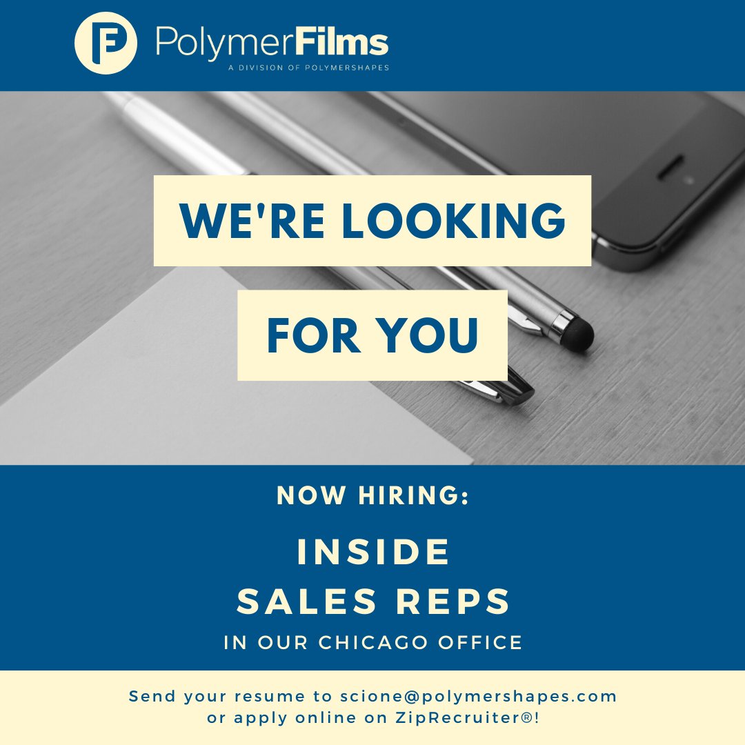 polymer_films's tweet photo. 💼 NOW HIRING (apply below) 💼

Our PolymerFilms Central location is looking to hire an outstanding Sales Professional who is ready to dominate the performance plastics distribution industry.

Apply now: https://t.co/ZVcGLzTldQ

#Hiring #Sales #Distribution #JobPosting #Apply https://t.co/ddcMu8eniw