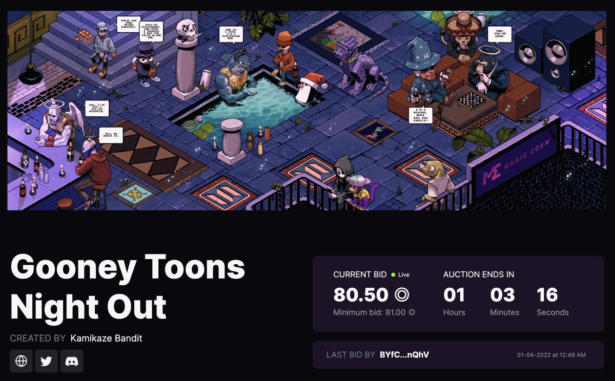 GooneyToonsNFT's tweet photo. The charity auction ends in an hour and all proceeds go to @teamseas to save the ocean!

Highest bid: 80.5 SOL = 13,500 lbs of trash

There's no time extension and highest bidder when countdown ends will be the winner 🥳

https://t.co/mhyD2ZOtax https://t.co/8YfkRo6tQf