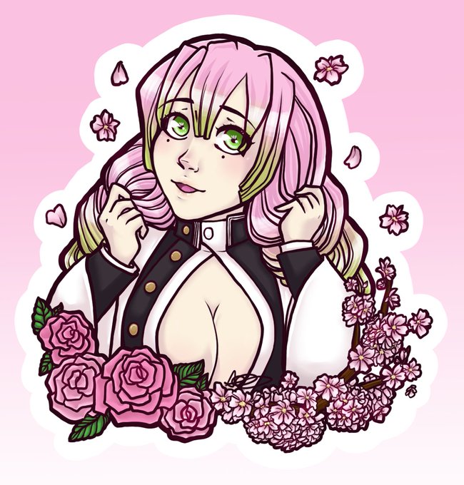 Matcha Cryptid: Bug Lover 🌿🦋🍄さんがTwitterに投稿した甘露寺蜜璃(鬼滅の刃)のイラスト。