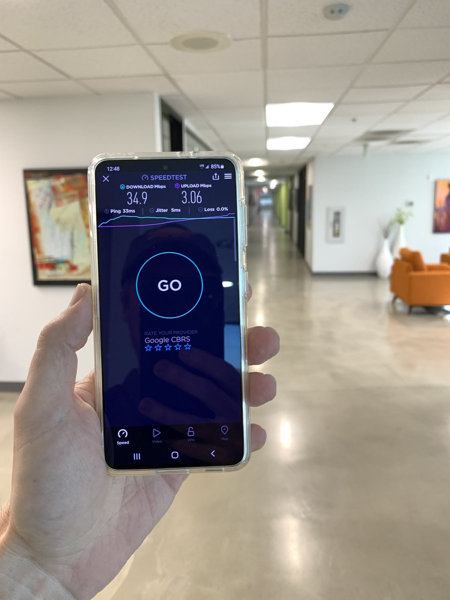 Signal holds up well even near the cell edge. This is about 200 ft down the hall from <a href="/Open5G/">FreedomFi</a> small cell