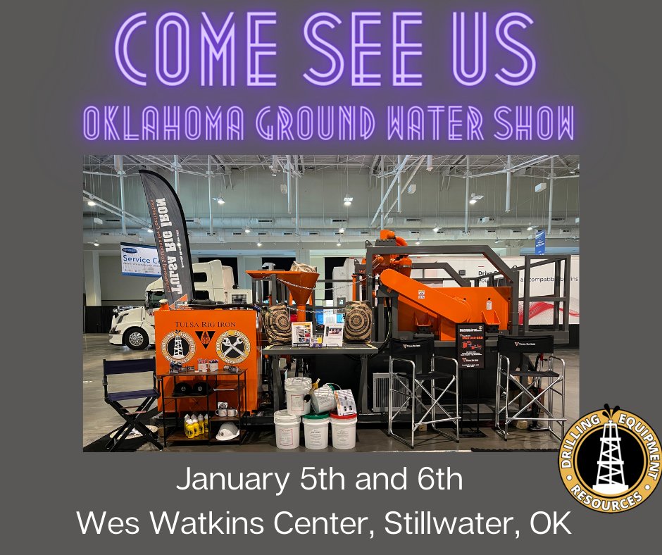 DrillingEquipRe's tweet photo. We will be in Stillwater, OK tomorrow! Stop by and say hello. Look for the big orange mud cleaning system, we would love to show it to you!

#OK #groundwatershow #mudsystem #waterwelldrilling #stillwater #tulsarigiron https://t.co/ApO3L14wgT