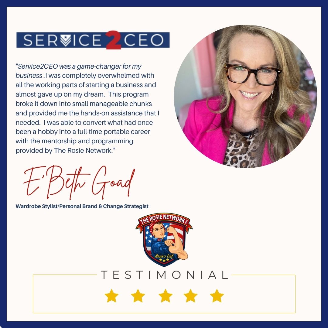 Rosie_Network's tweet photo. Service2CEO Alumni Spotlight: @E'Beth Goad: Wardrobe Stylist / Personal Brand &amp; Change Strategist 

#service2ceo
#militaryspouse https://t.co/UnhFCnSs7z