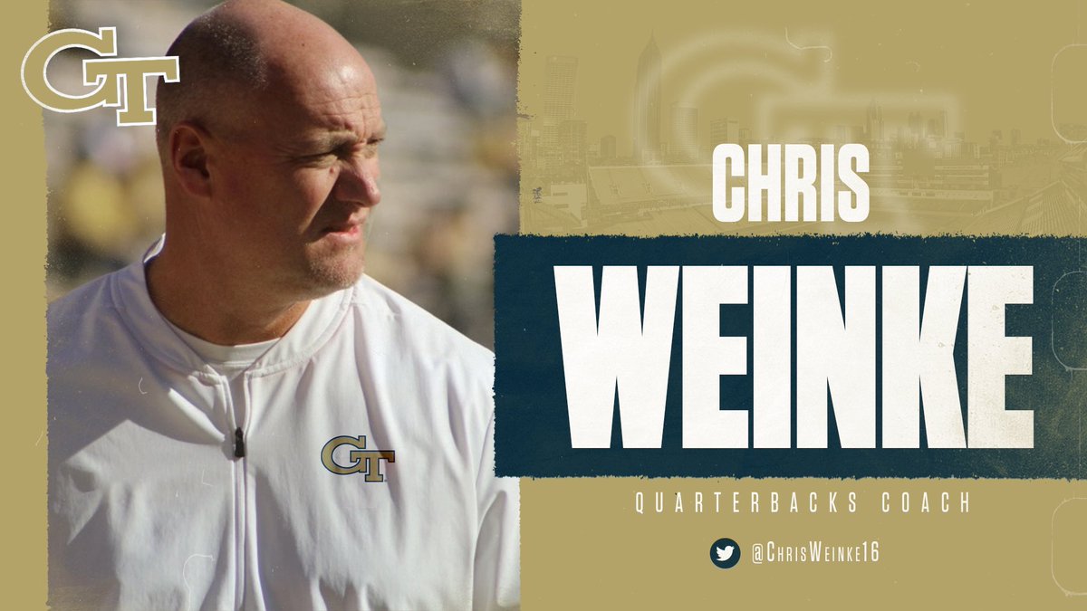 GeorgiaTechFB's tweet photo. Welcome our new Quarterbacks coach to The Flats, @ChrisWeinke16! 🐝

🔗: https://t.co/alcgACZ5AZ

#4the404 https://t.co/z5CGOtvJHD