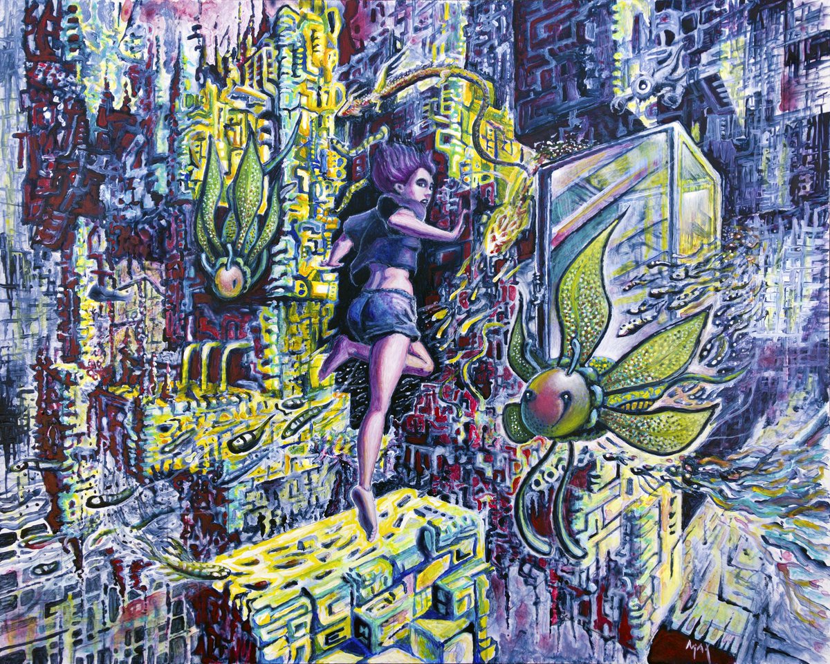 thoughtForm3's tweet photo. Claustrophobia in Infinite Space, 2022, acrylic on panel, 20”x15” #art #fantasyart #scifiart #horrorart #psychedelicart https://t.co/Ei46VuFu9i