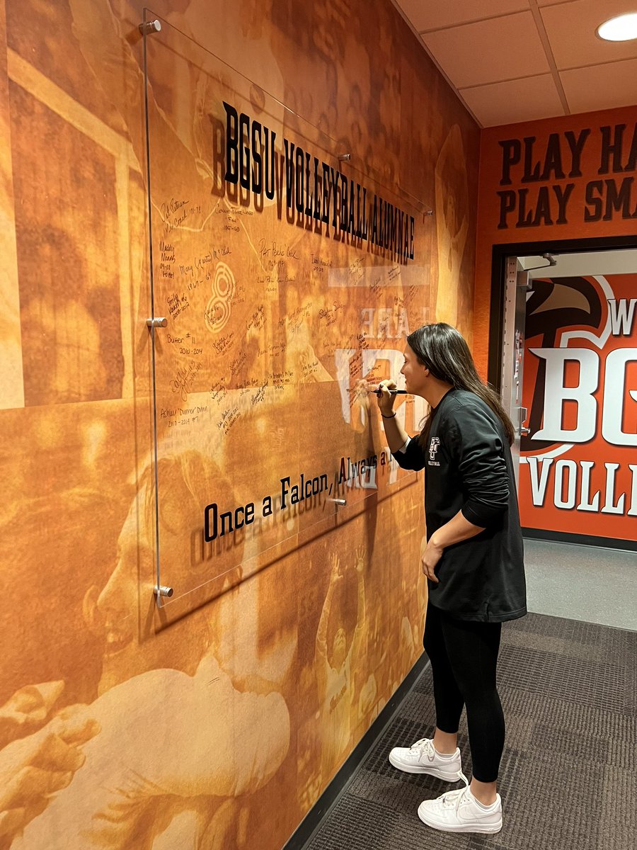 BGSUVolleyball's tweet photo. Five seasons later, Kerstie and Katie have added their signatures to our Alumnae Board! 

#OnceAFalconAlwaysAFalcon 

@kshaw06 @katiekidwell2 https://t.co/X32wY2VtON