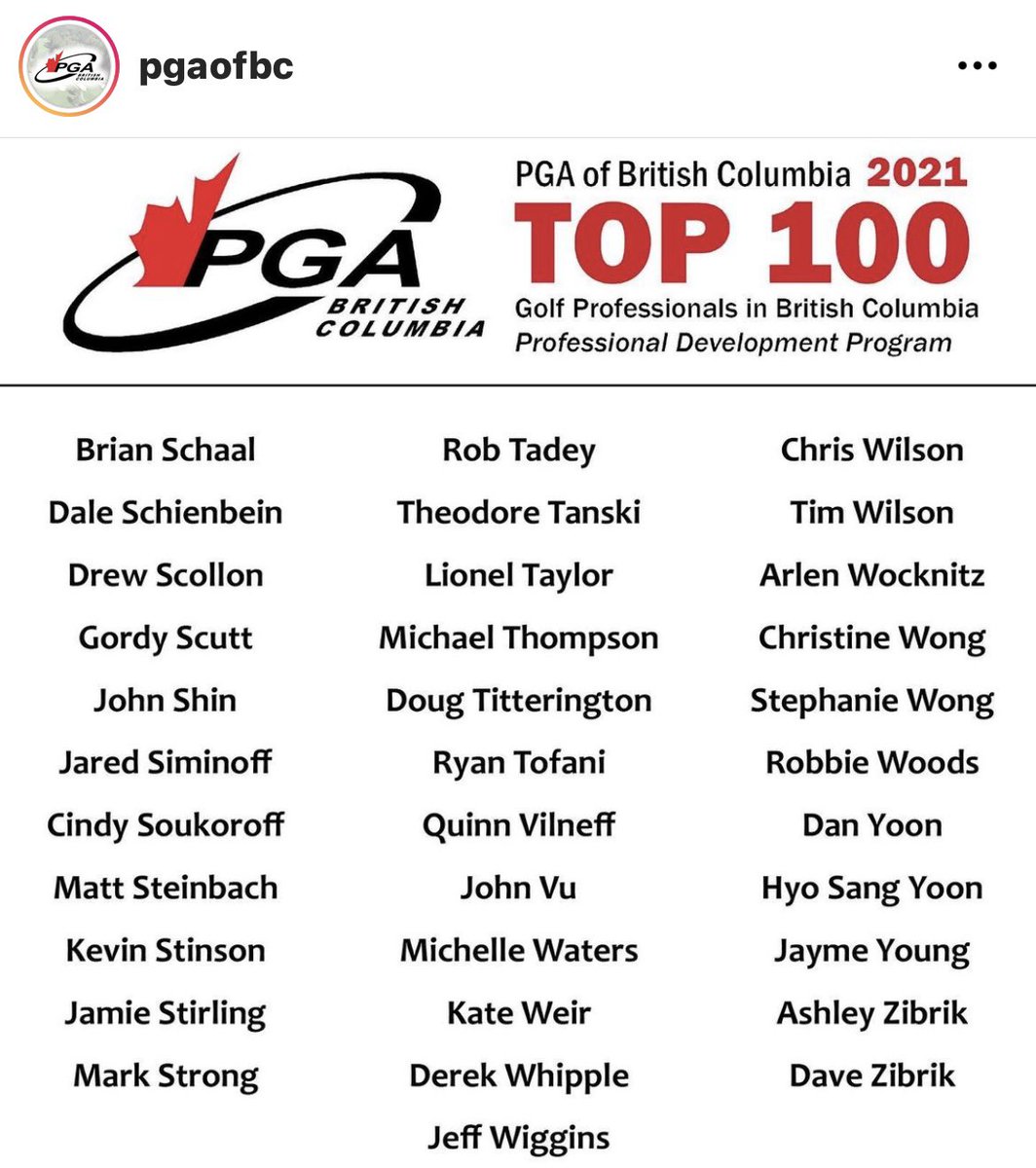 Congratulations <a href="/DerekJJWhipple/">Derek JJ Whipple</a> on <a href="/PGAofBC/">PGA of BC</a> Top 100 for 2021! ❤️
