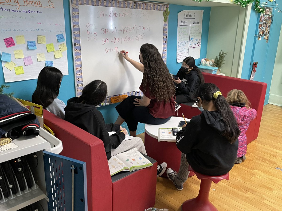 Here’s an action shot to welcome 6th grade Dual Language’s <a href="/AdelphiU/">Adelphi University</a> resident for the spring semester: <a href="/Ms_S_Mani/">Ms. Mani🍎</a> ! Day 2 and already jumping in to lead a small group! We are so excited to have you join room 118! 😊 <a href="/MineolaMS/">Mineola Middle School</a> #MineolaProud