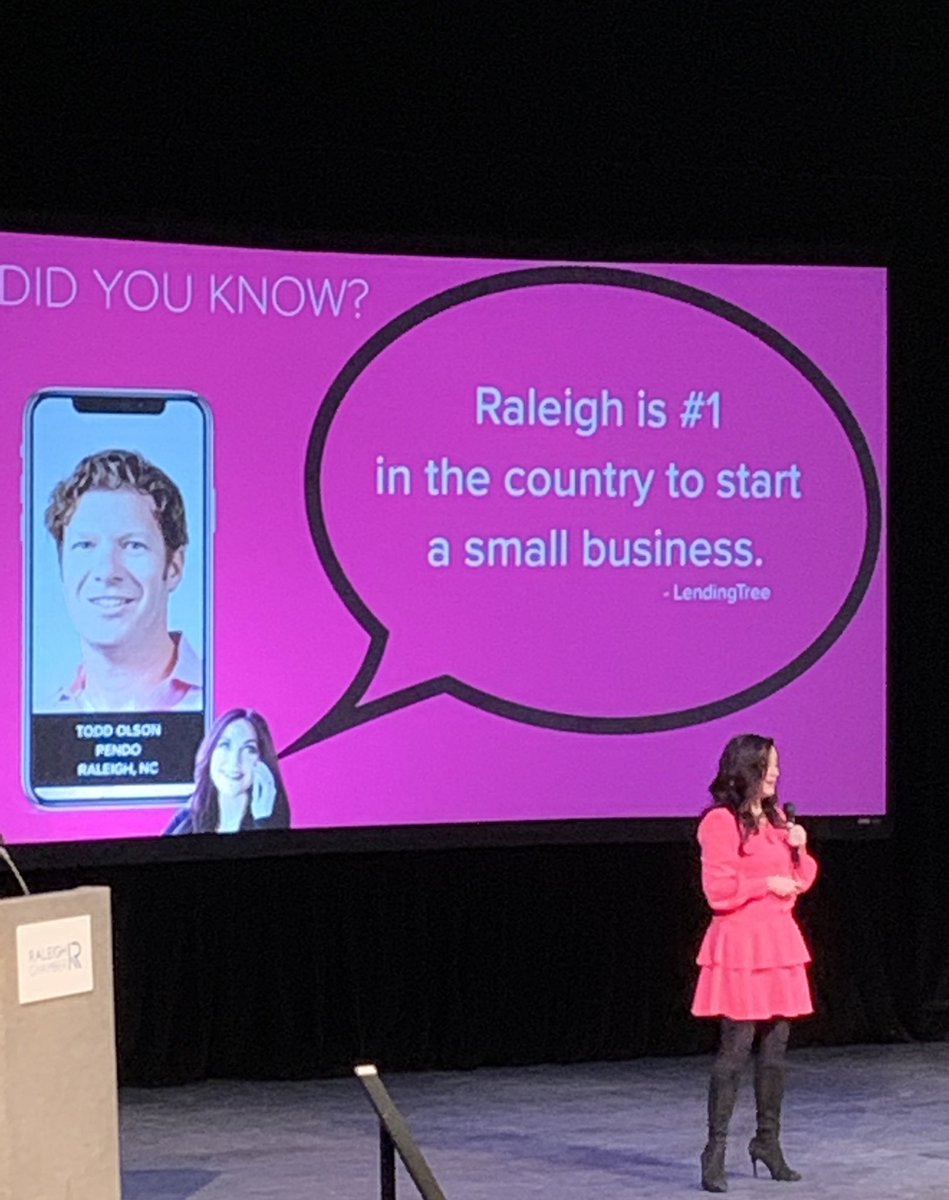 raleighchamber's tweet photo. Cindy Eckert drops major #TriangleTruths on the Launch 2022 crowd. @cindypinkceo #RCLaunch2022 https://t.co/cBeA6J7cVt