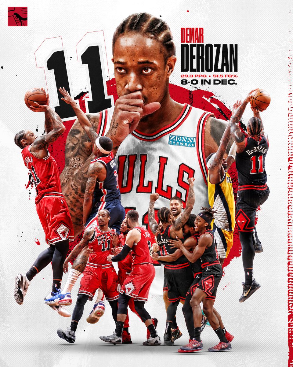 chicagobulls's tweet photo. DeMar DeRozan in December:

29.3 pts
4.3 rebs
5.6 asts
52% FG
63% from three
8-0 record

@DeMar_DeRozan | #NBAAllStar https://t.co/TBVIuXuNva