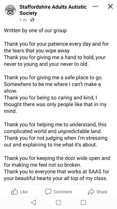 A poem by one of our group
The poem is called Thank you
#saascharity #empoweringautisticpeople