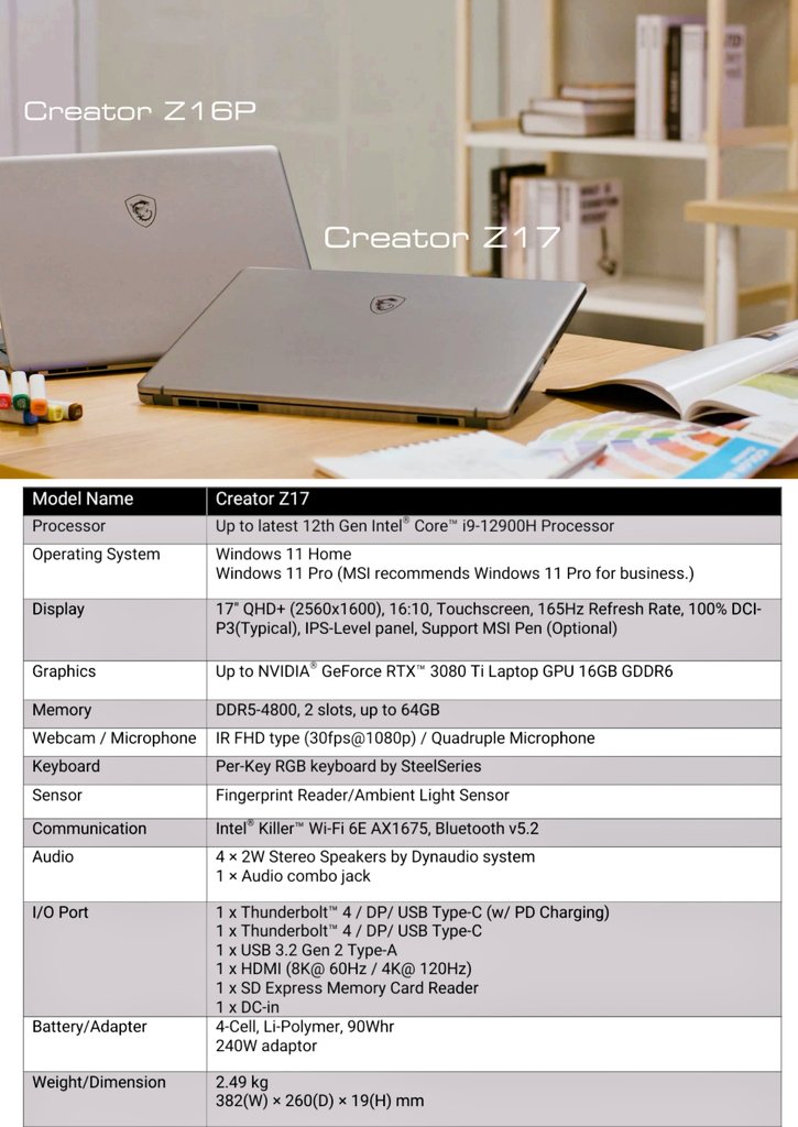 MSI 12th Gen Intel H series processors laptops