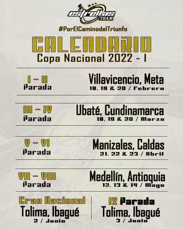 EstrellasBMX's tweet photo. ¡Bienvenido 2022! 💫 Año de retos para nuestros atletas #GW.

✈️ Primera parada: Villavicencio.

#PorElCaminodelTriunfo 🏆 https://t.co/PD6Z8ESJGl