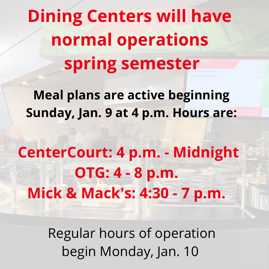 ucmainstreet's tweet photo. Dining Centers open Sunday, Jan 9. Check campus dish for locations and menus. https://t.co/IqXZqQYBTX
