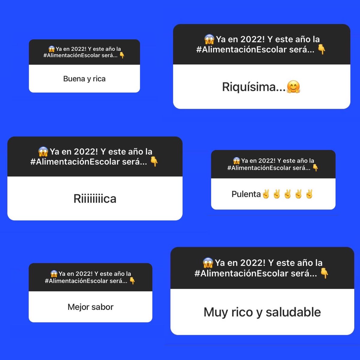 👇 Hicimos un vox populi sobre cómo esperan la #AlimentaciónEscolar para 2022 y nos dijeron…!
😋 En @gobiernojunaeb nos jugamos con toda porque creemos que #LaComidaRicaEsUnDerecho!
#JunaebContigo