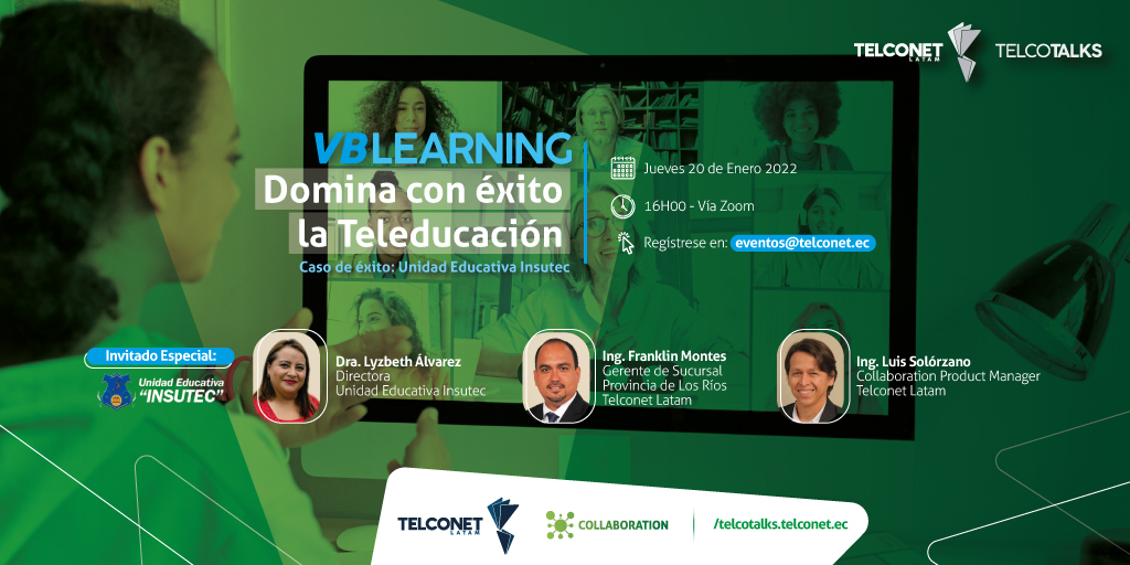 TelconetLatam's tweet photo. Este año 2022 iniciamos con la edición #19 de TelcoTalks "VB Learning: Domina con éxito la Teleducación", presentaremos como Caso de Éxito a la Unidad Educativa Insutec.
Los esperamos el Jueves 20 de Enero a las 16H00 por Zoom. 
#TelcoTalks #VBLearning #Teleducación #CasoDeÉxito https://t.co/N8JOUMWMAb