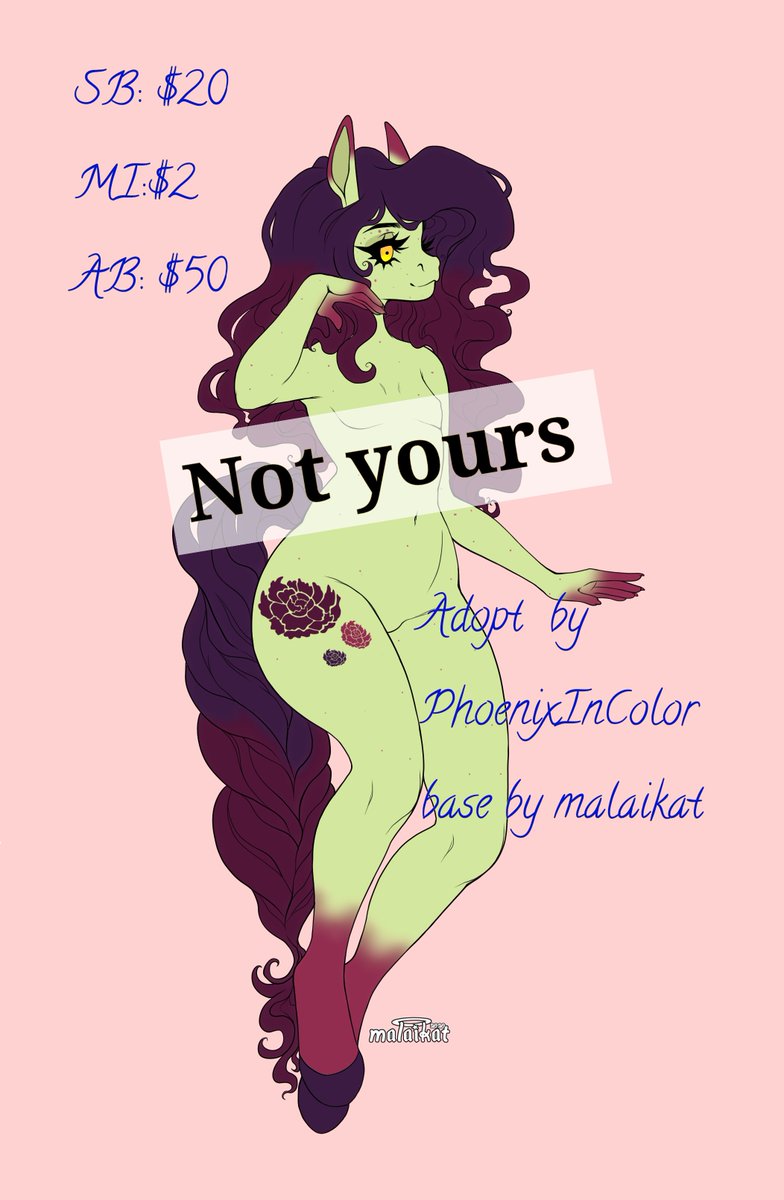 PhoenixInColor's tweet photo. Precious Ivy Adopt 🌹
SB: $20  
MI: $2 
AB: $50 
>Only bid if you are serious 
>no deleting your bids 
sb means starting bid, mi is minimum increase, AB is autobuy.
Auction is over 24 hours after last bid, unless AB is stated. 
#furryadopts #adoptable #baseadopt https://t.co/vB6jbwL1tT