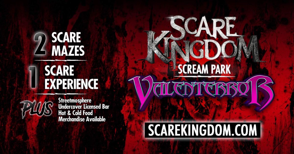 Valenterror at Scare Kingdom Scream Park is back for 2022 😍

💔Manormortis: House of Dracula

💔Body Snatchers: Dick in the Dark

💔Psychomanteum: Cupid’s Catacomb

Dig up a date for Saturday 12th February - tickets only £13 (+booking fee)

scarekingdom.com