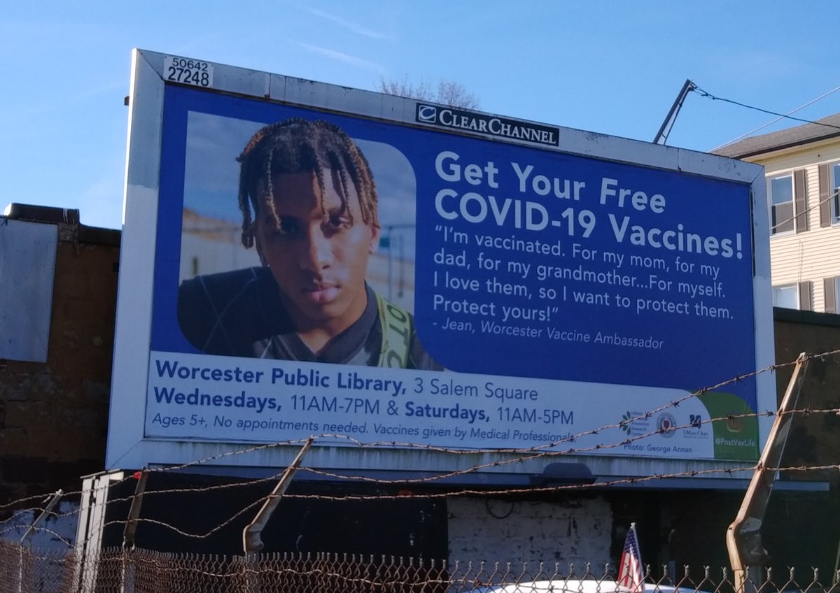 WorcesterDPH's tweet photo. Notice some new billboards posted up around the city the past couple of weeks? They're part of our #PostVaxLife campaign with @UMassChan & @UMWPRC where our vaccine ambassadors encourage fellow youth to get their shots - both to stay healthy and to resume pre-pandemic activities. https://t.co/Ofx4murAxi