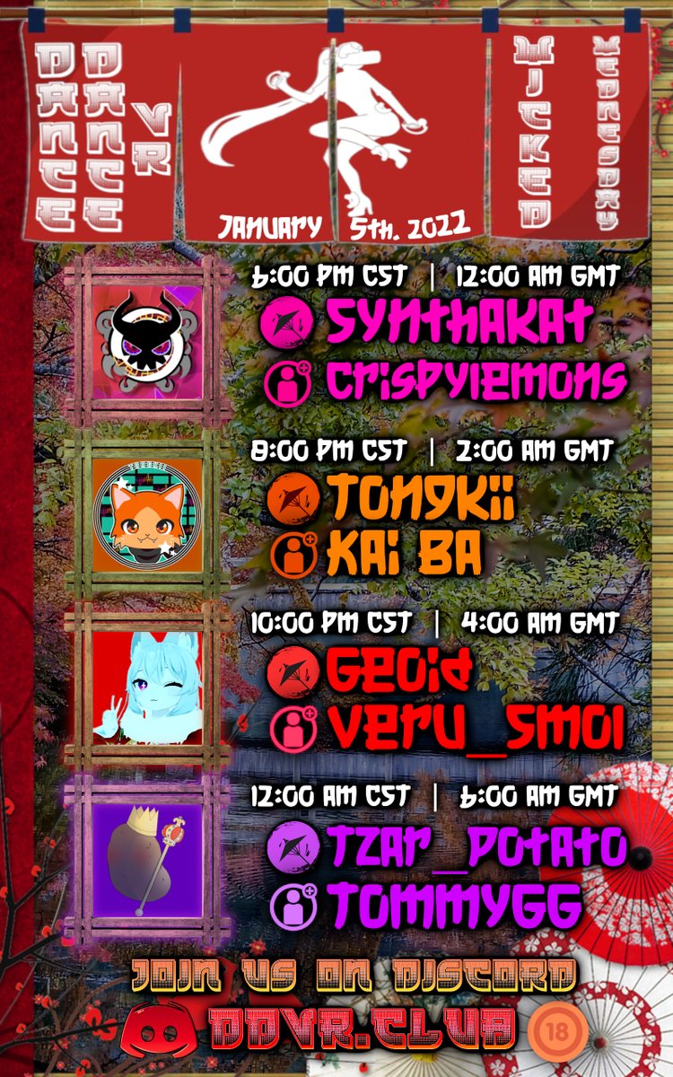 Club_DDVR's tweet photo. Who's ready for the first Wicked Wednesday of 2022?? β©οΈπ΅
DJ Lineup:
@Synthakat
@TongkiiVR
@geoidTwt
@TZAR_POTATO
Join us on Discord for more info! https://t.co/q44rfRtLgw
#VRC #VR #DDVR #VRChat #VRDJ #VirtualReality https://t.co/mrKKbrPmeG