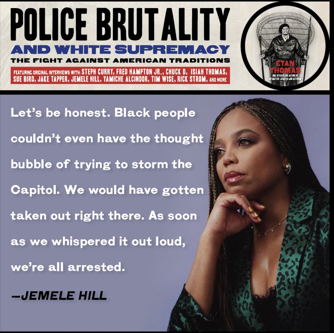 etanthomas36's tweet photo. I interviewed #JemeleHill for my book Police Brutality And White Supremacy “The Fight Against American Traditions” We discussed the #Jan6th #Insurrection, #Trump, how he cultivated the atmosphere leading to the riots, his white supremacist history and more
https://t.co/m5YiCJWuaZ https://t.co/ndVn5HiLr0