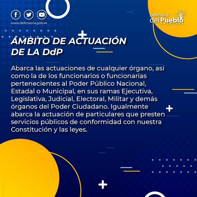 Defensoria_Vzla's tweet photo. La  @Defensoria_Vzla tiene a su cargo la Promoción, Defensa y Vigilancia de los derechos y garantías establecidos en la Constitución. Denuncia cualquier vulneración a tus #DDHH A través del correo electrónico ddp08000pueblo@gmail.com https://t.co/Li5qVfZe2t