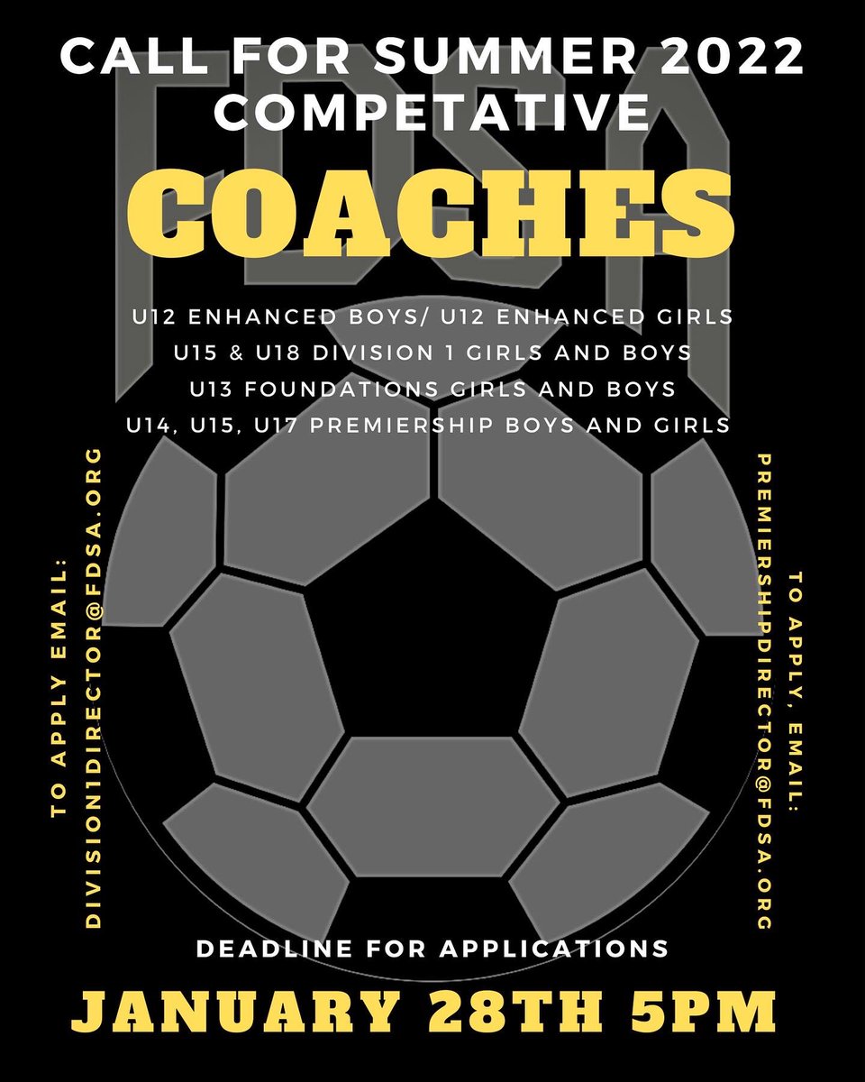 fdsasoccer's tweet photo. Can you believe it’s time to start sorting our Summer 2022 Coaches?!? Take a look at our info, add to your Summer and have lots of fun! Deadline to apply is: January 28th at 5pm Emails are listed in post! #cantwaitforsummer #soccercoaches #somethingforall https://t.co/2AGkc8PTQL