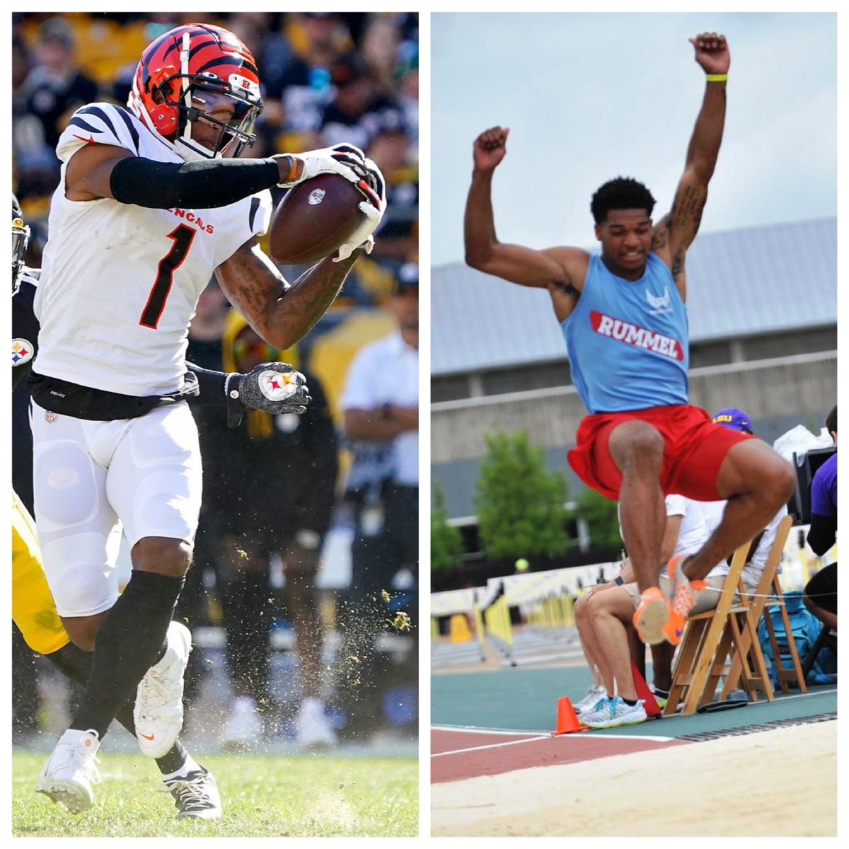 Ja'Marr Chase
Archbishop Rummel High School 

2017 Louisiana 5A Long Jump State Champ 24’2  1/2 

2021 NFL stats 
79 catches 
1429 yards 
13 TDS