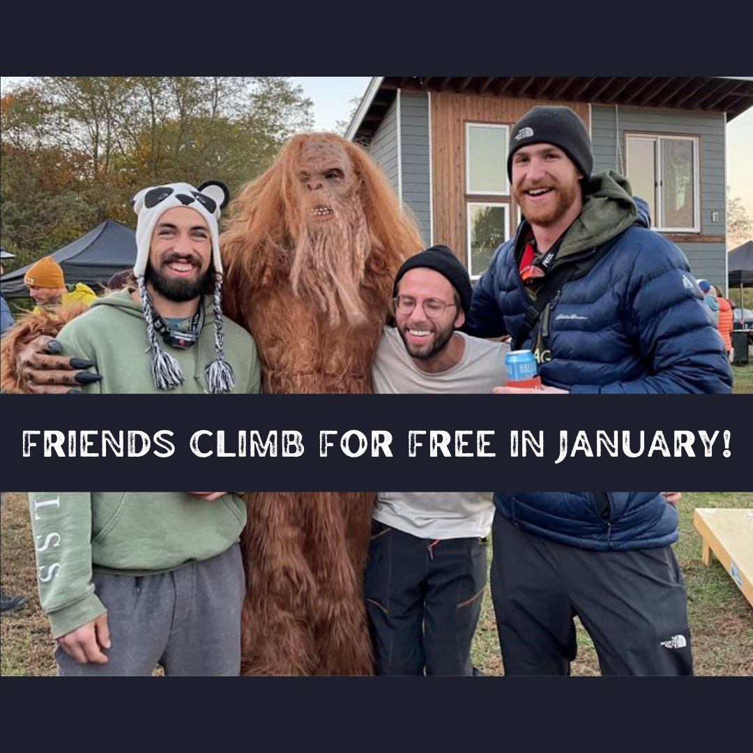 Upper Limits Members can bring a friend every day for the month of January! If they are new to Upper Limits, they get in for FREE. Friends who have visited before will get a discounted $5 day pass! Climbing is better when you do it together!

#climbuli
#climbwithsasquatch