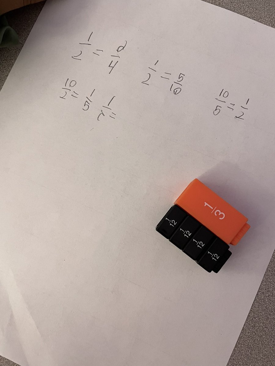 DShollar's tweet photo. Finding equivalent fractions with math manipulatives!! @PostmaPumas @cfisdmath https://t.co/78NGH68gaH