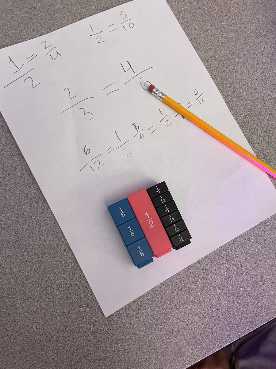 DShollar's tweet photo. Finding equivalent fractions with math manipulatives!! @PostmaPumas @cfisdmath https://t.co/78NGH68gaH