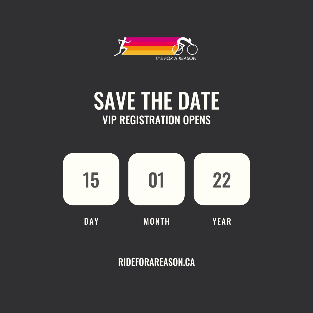 Save the date! 

Ride for a Reason VIP registration opens on January 15th. Visit rideforareason.ca for more details.

#savethedate #rideforareason #rfar #sabc #southernalbertabiblecamp