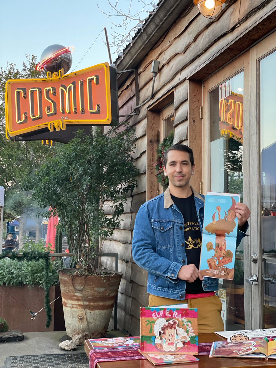 TrustfallCollab's tweet photo. Elf E. Ramone Book Tour at @cosmicaustin https://t.co/9Sn33R66Eo
