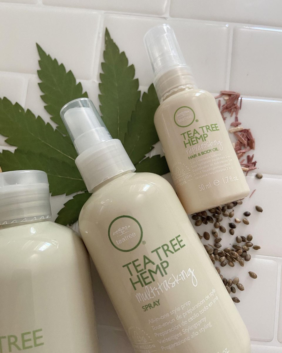 PaulMitchellUS's tweet photo. Call us #TeaTreeHemp obsessed 🤩 Multipurpose products that will surely make everyone else fall in love, too! 

✨ Style &amp; Prep with the #TeaTreeHemp Multitasking Spray
✨ Moisturize &amp; restore with the #TeaTreeHemp Replenishing Hair &amp; Body Oil https://t.co/Uaw8ffPP3h
