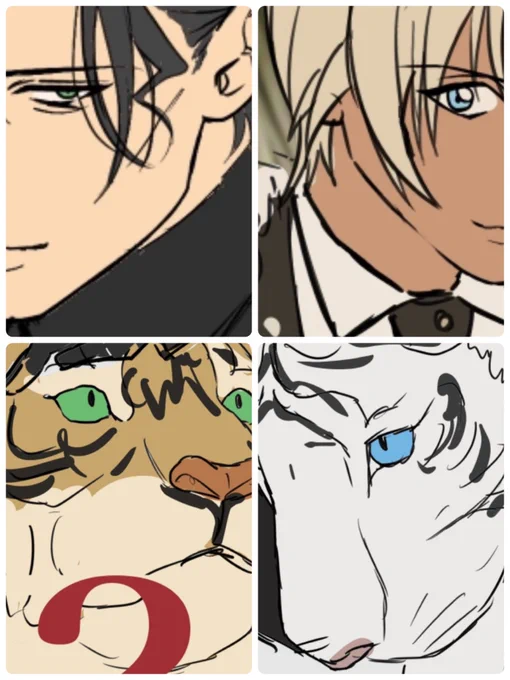 お正月絵やっとカラーラフ描き始めたんだけど(……)毎度のことながら推しの瞳の色好きすぎるんよ クソ雑に色置いただけでも興奮する…… 