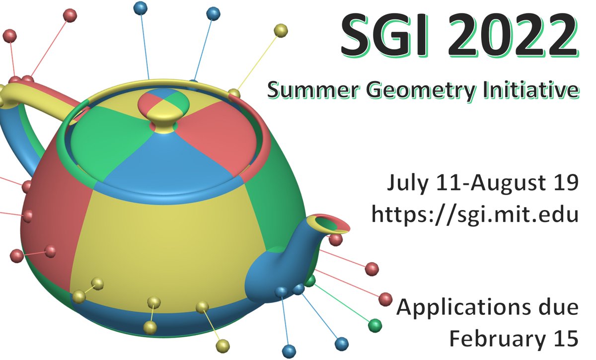 Announcing SGI 2022! Undergrads and MS students: 
 Apply for 6 weeks of paid summer geometry processing research. No experience needed: 1 week tutorials + 5 weeks of projects. Mentors are top researchers in this emerging branch of graphics/computing/math. sgi.mit.edu