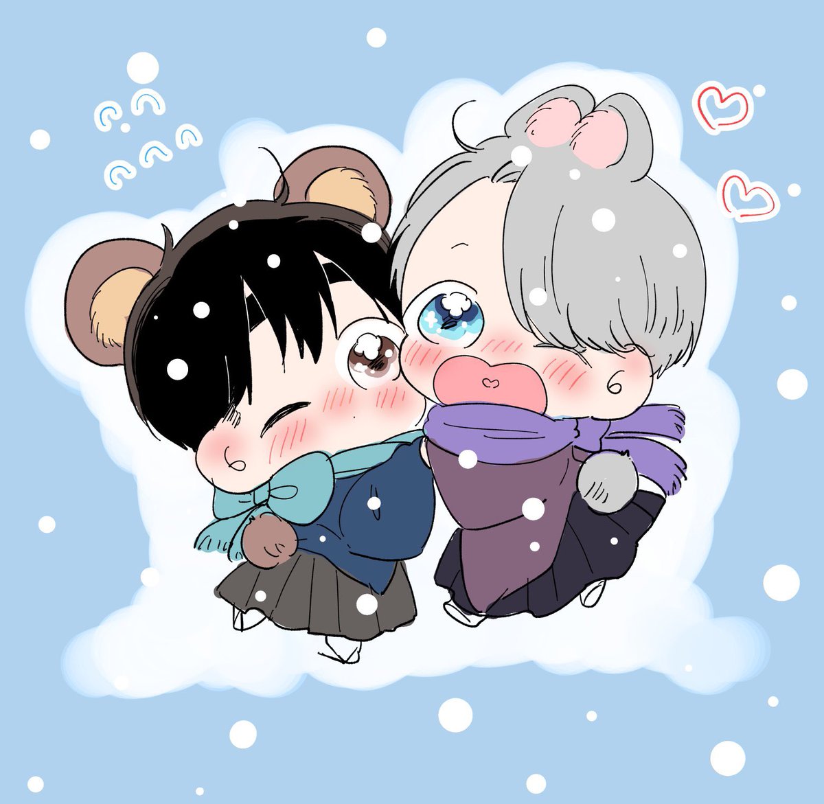 勝生勇利 ,ヴィクトル・ニキフォロフ 「はつもうでちゃん🐻🐰 」|🍣のイラスト