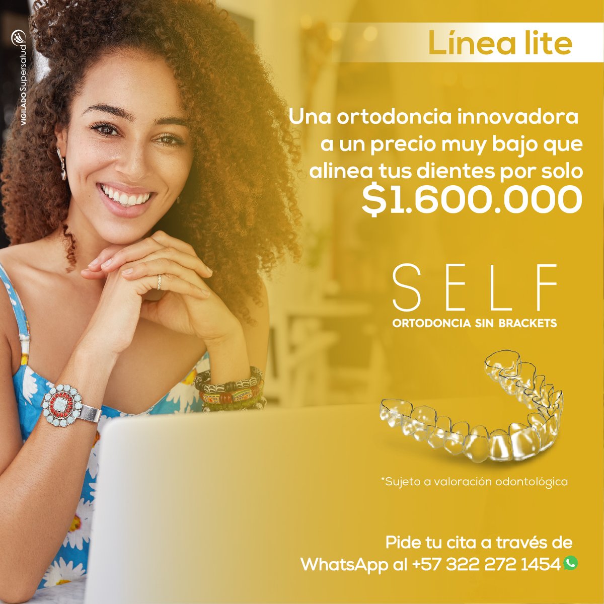 ¡Ahora la ortodoncia sin brackets está a tu alcance con #SelfLITE, un tratamiento 100% virtual y por solo $1.600.000! 🦷🤑

Sé parte de este viaje, llamando al +601 918 70 00 ☎ o escríbenos por WhatsApp al +57 322 272 1454 ✅.

*Sujeto a valoración odontológica* 👀
