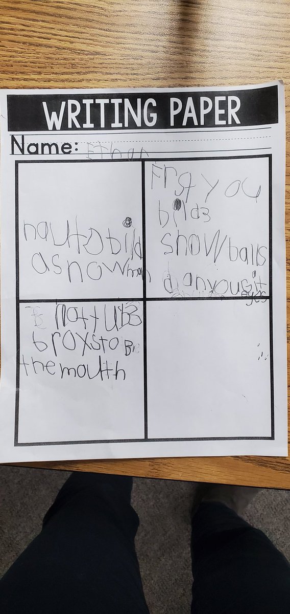 This is real growth...this kiddo stressed out about drawing or writing anything at the beginning of the year. Today he did both of these totally unprompted. He's not done with "How to build a snowman". He wants to fill up all 4 squares! ❤