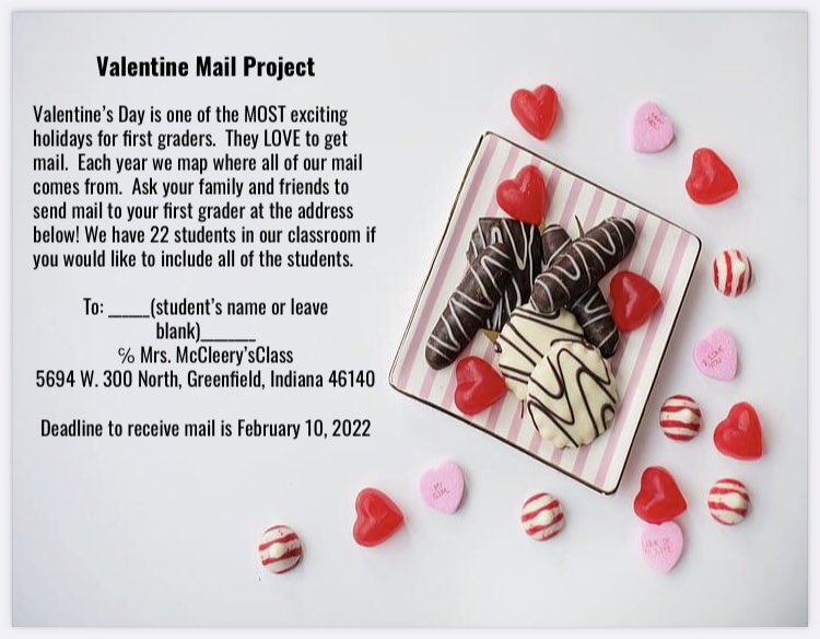 AmyMcCleery's tweet photo. We would love to get Valentine mail from you! https://t.co/RVyjSsVY3T