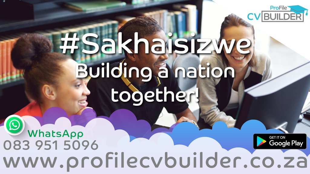 cv_profile's tweet photo. Building a nation together! - #Sakhaisizwe

We aim to build a brighter future for our South African youth!

Visit https://t.co/2fRiGBKdt7 today to build your professional CV for FREE.

WhatsApp us for any queries or assistance on
- 083 951 5096.

#Sakhaisizwe https://t.co/Aqh5IZVyWR