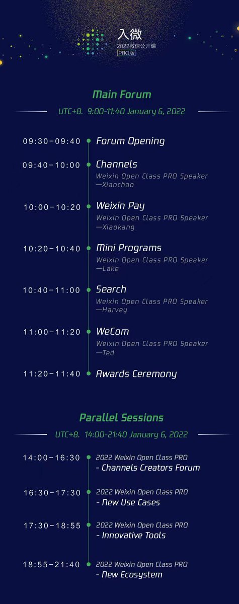 Weixin_WeChat's tweet image. Our annual 👨🏼‍🏫#WeixinOpenClassPRO👩🏼‍🏫 will be going live tomorrow! We have prepared the livestream with a Chinese-English simultaneous interpretation for you to follow, here&apos;s the agenda (actual time is subject to change).

Tune in tomorrow at: youtu.be/l8uMzB3WIUQ