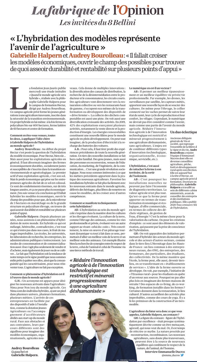 <a href="/A_Bourolleau/">Audrey Bourolleau</a> <a href="/Halpern_G/">Gabrielle Halpern</a> <a href="/ELLEfrance/">ELLE</a> Certainement deux des des articles les plus éclairants de ces dernières années sur le rôle, la place de l’agriculteur et de son exploitation dans nos territoires. Merci <a href="/A_Bourolleau/">Audrey Bourolleau</a> , <a href="/Halpern_G/">Gabrielle Halpern</a> , ping @ferrasnicolas <a href="/Herve_Pillaud/">PILLAUD Hervé</a> <a href="/Servat_E/">Eric Servat</a> <a href="/SUDLP_concours/">Startup dans le pré</a> <a href="/emma_ducros/">Emmanuelle Ducros</a>