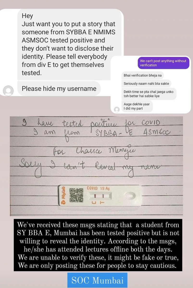 not_sahi's tweet photo. Corona cases increase across NMIMS campuses, But no immediate preventive measures like online classes. Instead of ensuring that no one gets covid, they wait until someone gets sick, and then expect students to take covid tests &amp; miss attendance if they want to protect health. https://t.co/BlEdmjWqqz