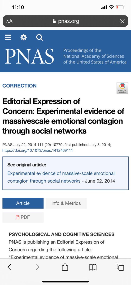 2 months later the editorial board at PNAS published this letter of concern over the questionable ethics in the Facebook study. https://www.pnas.org/content/111/29/10779.1