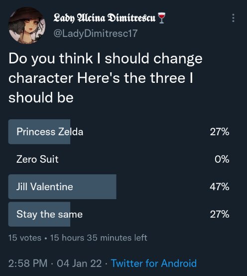 It's looking like Jill is most likely to be my character change