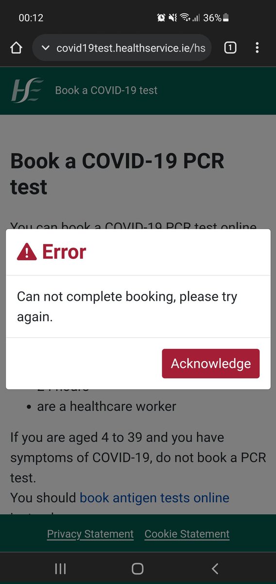 doylie42's tweet photo. Been trying to book a test since Friday. Usually just tells me there's none anywhere, but this is new. What's the story @HSELive ? https://t.co/3rLgx2yozi