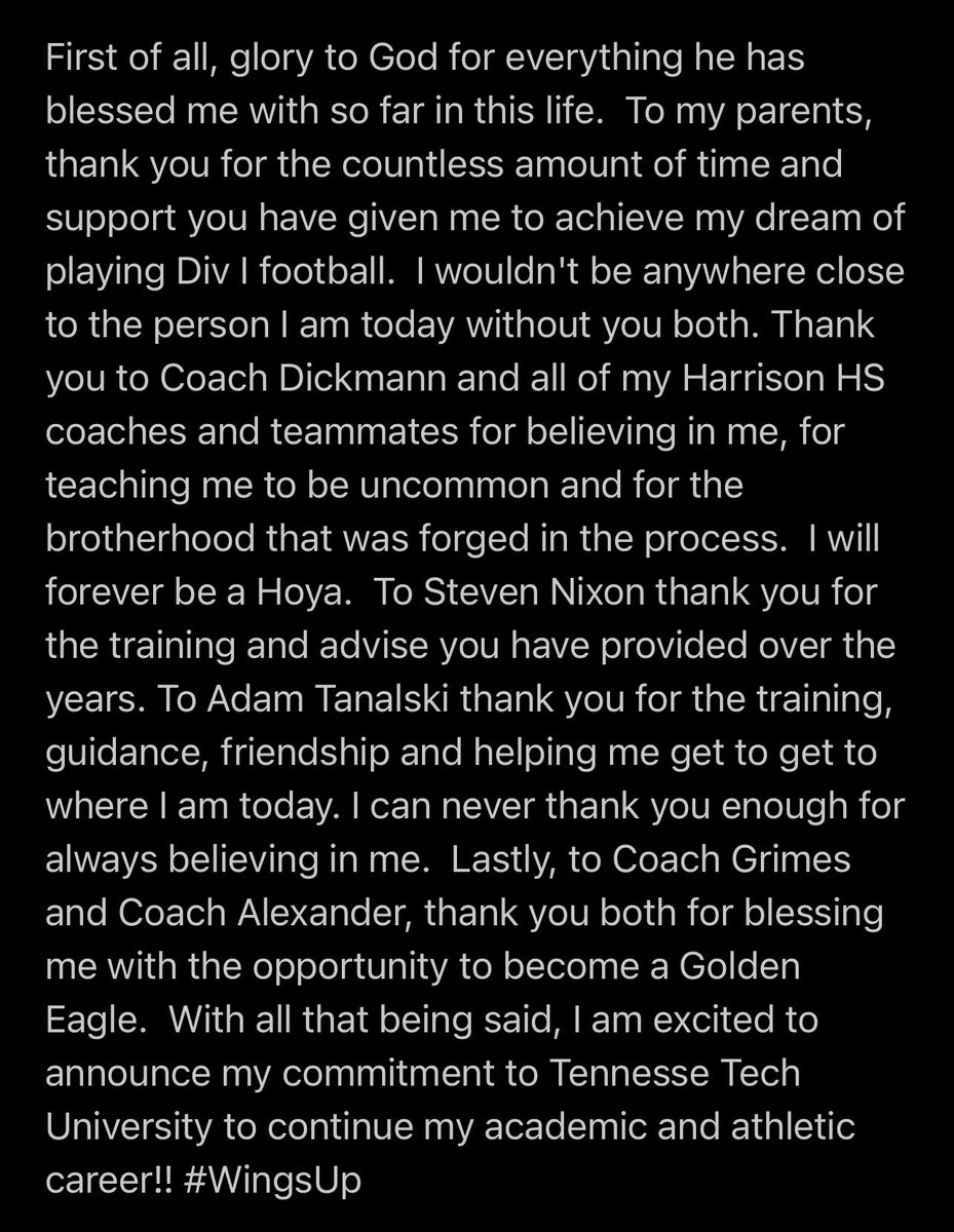 btomberlin75's tweet photo. COMMITTED‼️ 🦅 #WingsUp @TTU_CoachA @CoachG_85 @JimmyLaughlinTN @HKA_Tanalski @StevenNixon10 @coachdickmann @hhshoyafootball @hoyafbrecruit @TheChrisRubio @RecruitGeorgia https://t.co/5P04z0xfIt